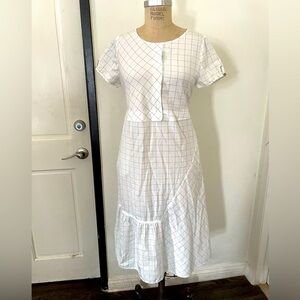 Xinai White Gray Plaid Sheath Dress Size S Short Sleeve